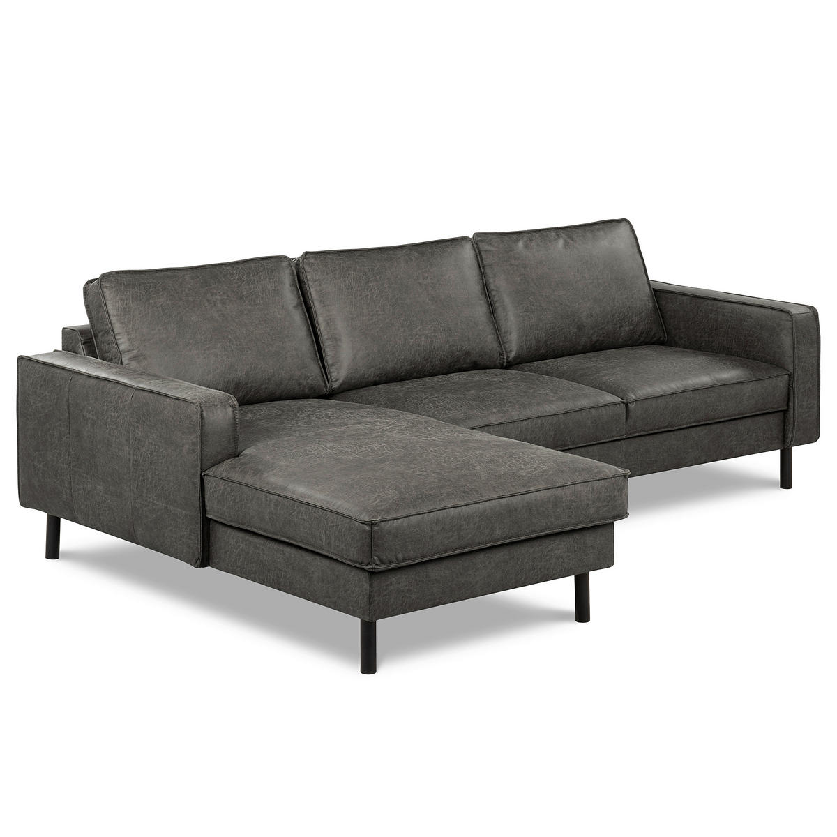 ECKSOFA Dunkelgrau Echtleder Lederlook Bettkasten, Schlaffunktion, Rücken echt  - Dunkelgrau/Schwarz, Design, Leder/Textil (166/238cm) - Livetastic