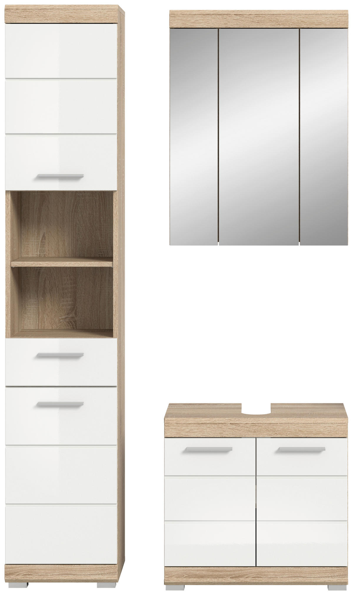 BADEZIMMER 3-teilig  in 97 cm  - Weiß Hochglanz/Silberfarben, MODERN, Glas/Holzwerkstoff (97cm) - MID.YOU