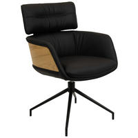 ARMLEHNSTUHL  Wippfunktion, Sitzfläche 360° drehbar, automatische Rückholfunktion  Echtleder  Schwarz, Eichefarben  - Eichefarben/Schwarz, Design, Leder/Holz (62/92/66cm) - Dieter Knoll
