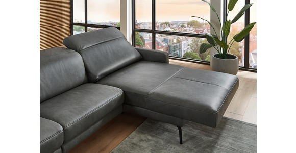 ECKSOFA Anthrazit Echtleder Kopfteilverstellung  - Anthrazit/Schwarz, Design, Leder/Metall (323/179cm) - Dieter Knoll