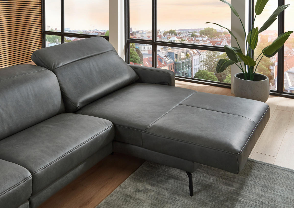 ECKSOFA  in Echtleder Anthrazit  179/323 cm  - Anthrazit/Schwarz, Design, Leder/Metall (179/323cm) - Dieter Knoll