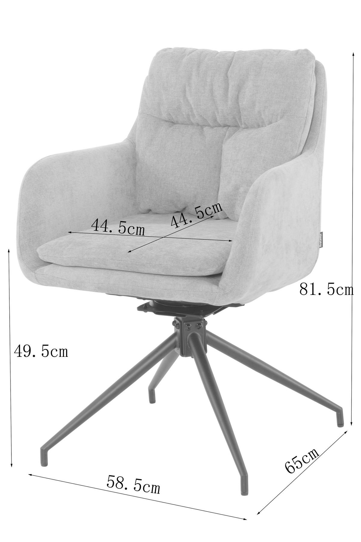 ARMLEHNSTUHL  Sitzfläche 180° drehbar, automatische Rückholfunktion Chenille  Grau, Schwarz  - Schwarz/Grau, MODERN, Textil/Metall (57.5/82/65cm) - Livetastic