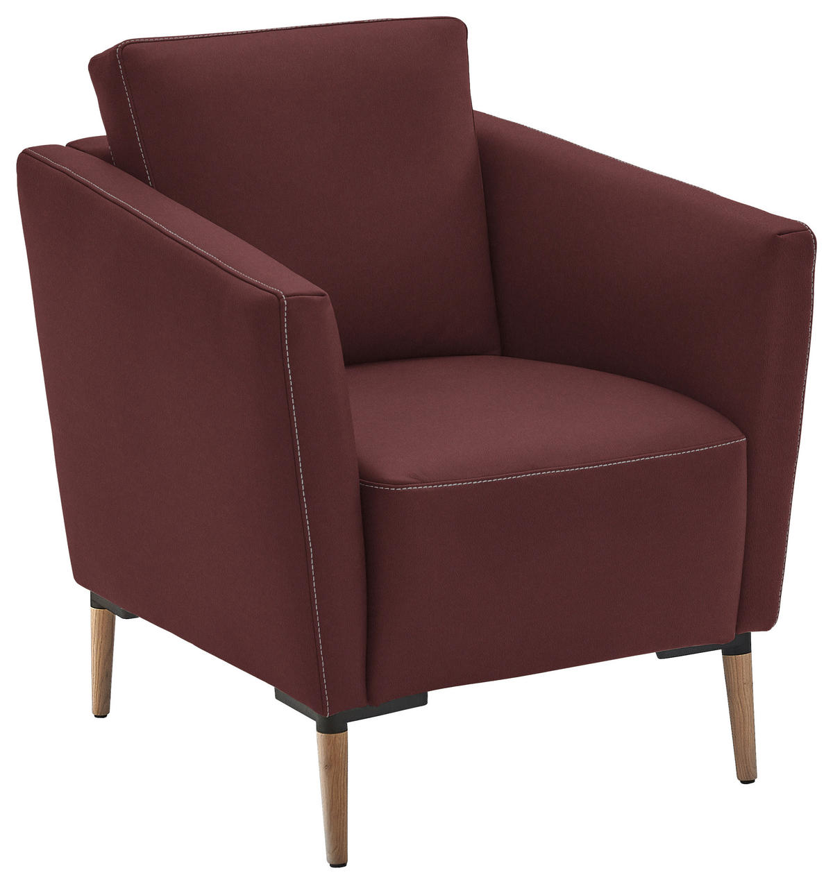 SESSEL in Echtleder Bordeaux  - Eichefarben/Bordeaux, Natur, Leder/Holz (75/84/76cm) - Valnatura