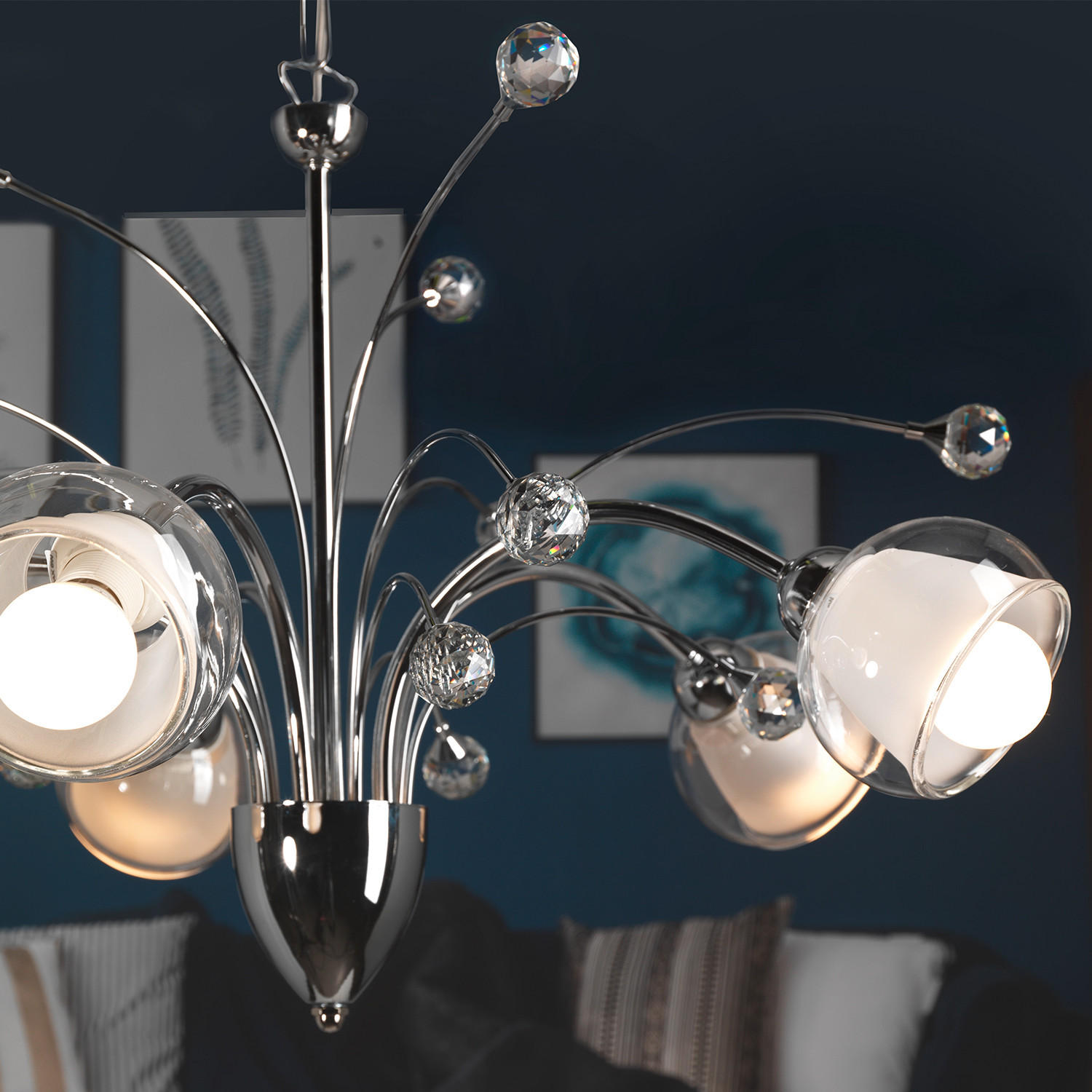 KRONLEUCHTER 60/110 cm   - Chromfarben, KONVENTIONELL, Glas/Metall (60/110cm)