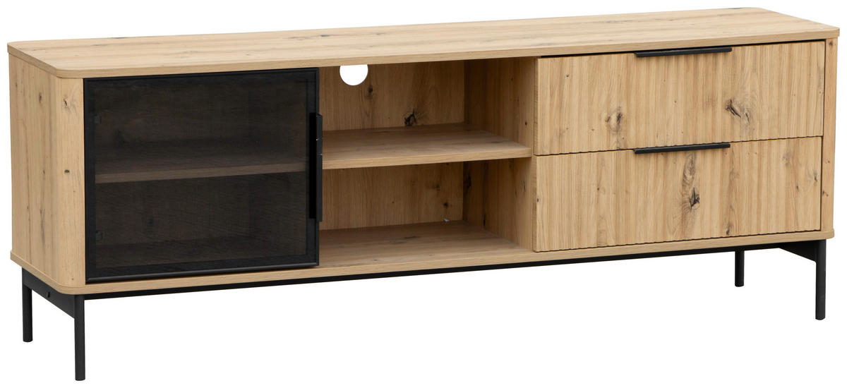 LOWBOARD  in 157/57/40 cm  - Schwarz/Eiche Artisan, Design, Glas/Holzwerkstoff (157/57/40cm) - MID.YOU