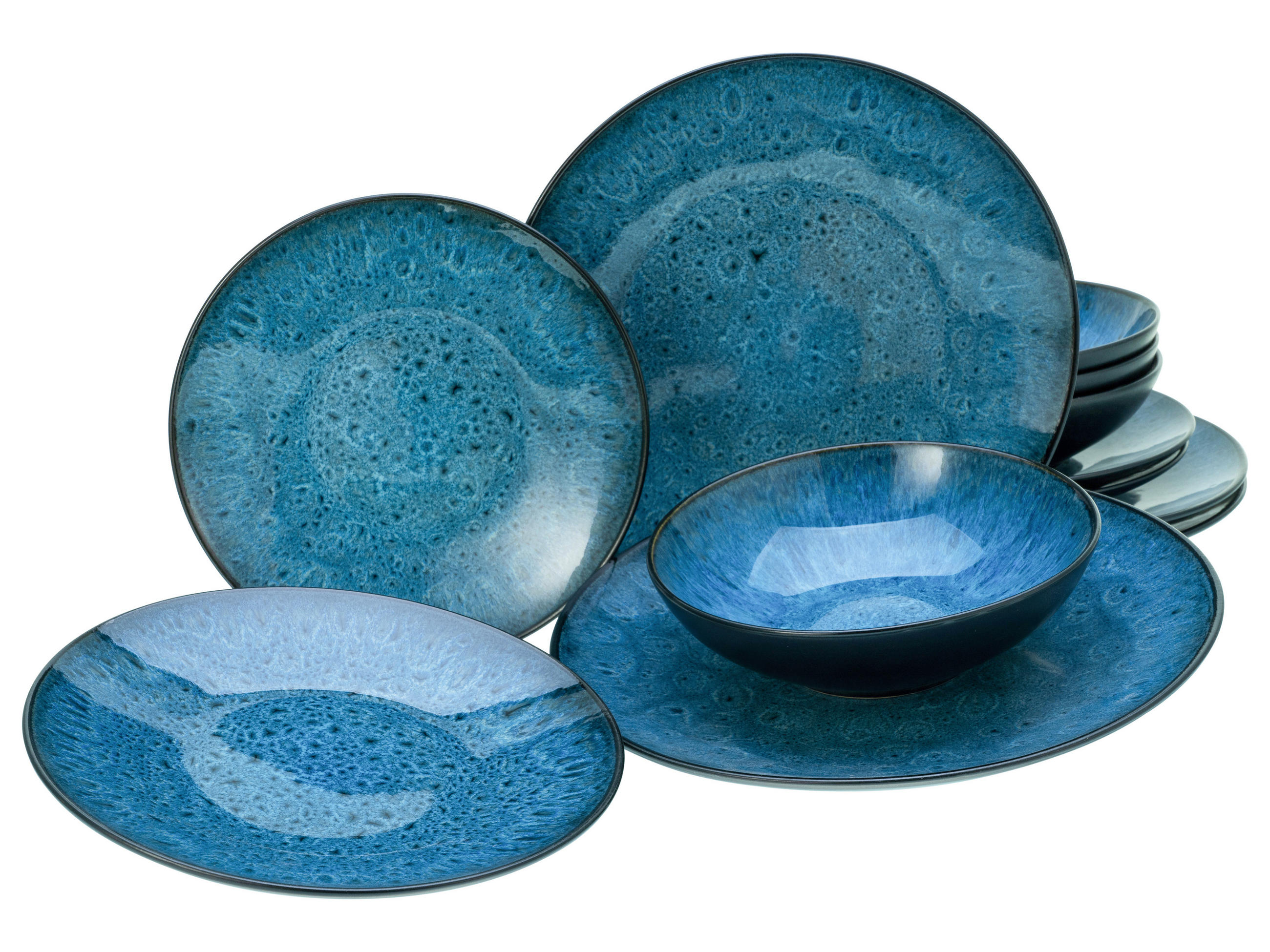 TAFELSERVICE Blau, Schwarz, Petrol 12-teilig Capri  - Blau/Petrol, Basics, Keramik - Creatable