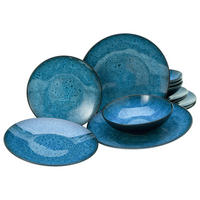 TAFELSERVICE Blau, Schwarz, Petrol Capri 12-teilig  - Blau/Petrol, Basics, Keramik - Creatable