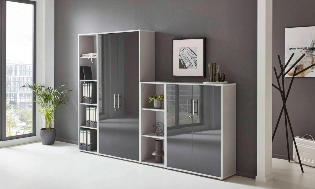 BÜRO - Anthrazit Hochglanz/Grau, MODERN, Holzwerkstoff - MID.YOU