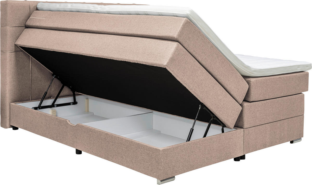 BOXSPRINGBETT 180/200 cm  in Hellbraun  - Hellbraun/Alufarben, Konventionell, Kunststoff/Textil (180/200cm) - Carryhome
