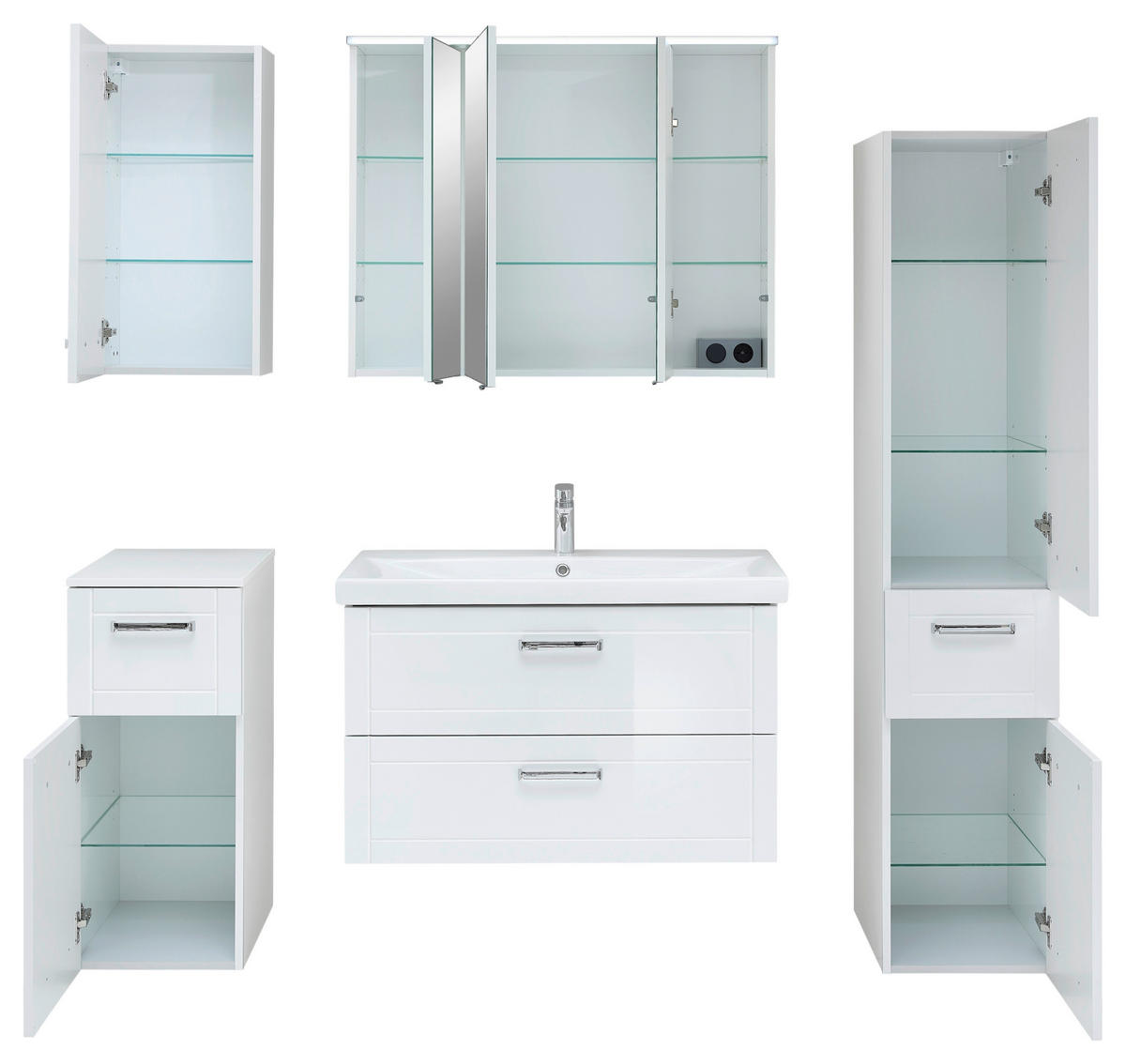 BADEZIMMER 6-teilig  in 160 cm  - Chromfarben/Weiß Hochglanz, MODERN, Glas/Keramik (160cm) - Sadena