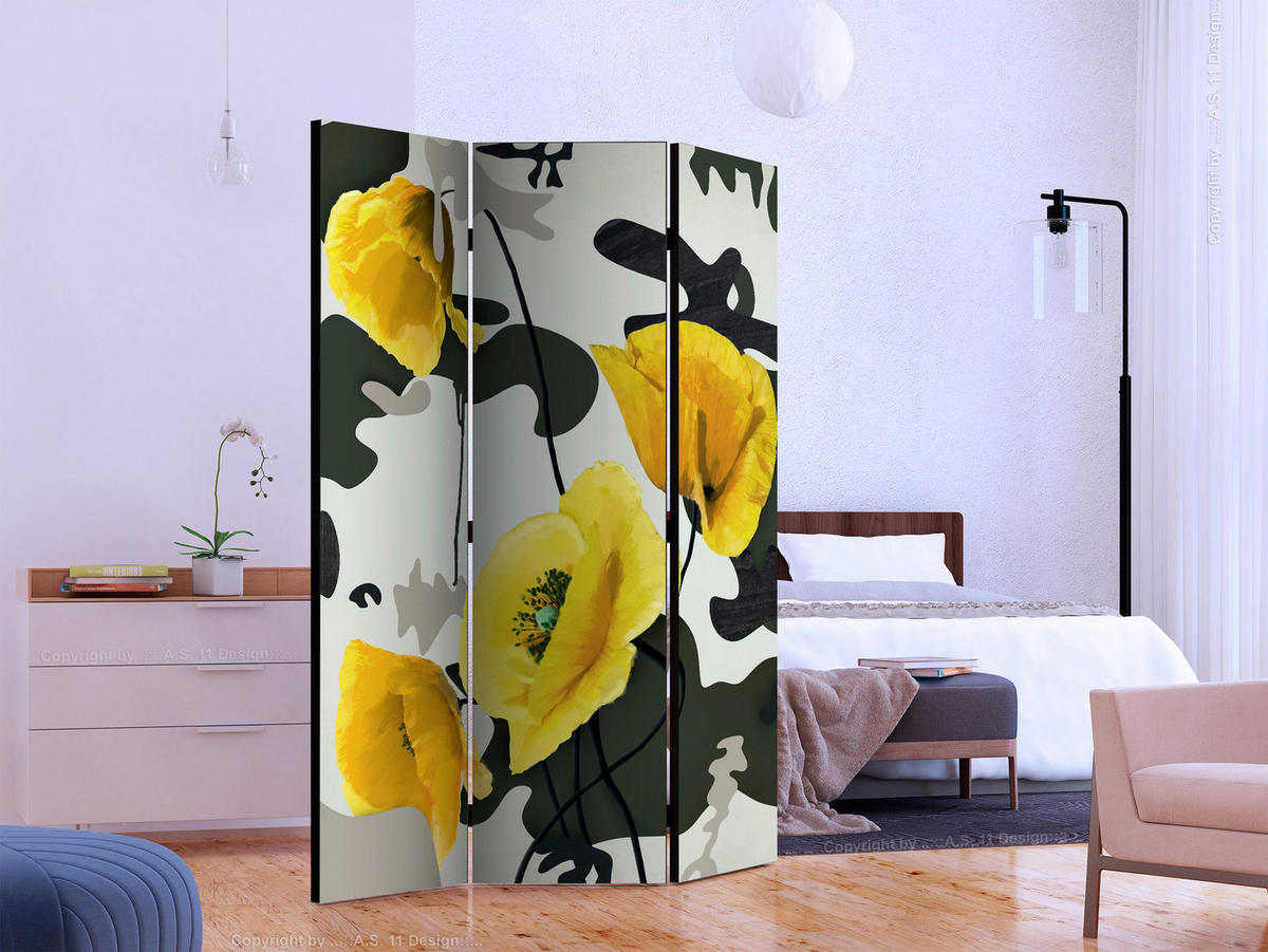 PARAVENT mit 3  Flügel - Gelb/Grau, Basics, Holz/Textil (135/172/3cm) - artgeist