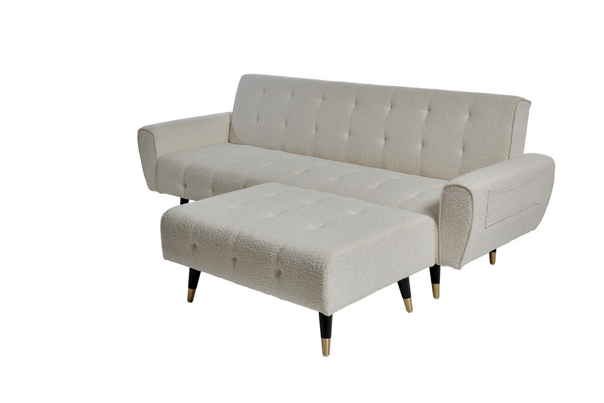 SCHLAFSOFA Bouclé Weiß  - Weiß, MODERN, Holz/Textil (213/83/153/173cm) - MID.YOU