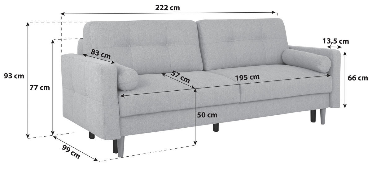 SCHLAFSOFA Chenille Beige  inkl. Bettkasten, Rückenkissen, Armlehnenkissen  - Beige/Eiche Wotan, KONVENTIONELL, Holz/Textil (222/93/99cm) - MID.YOU