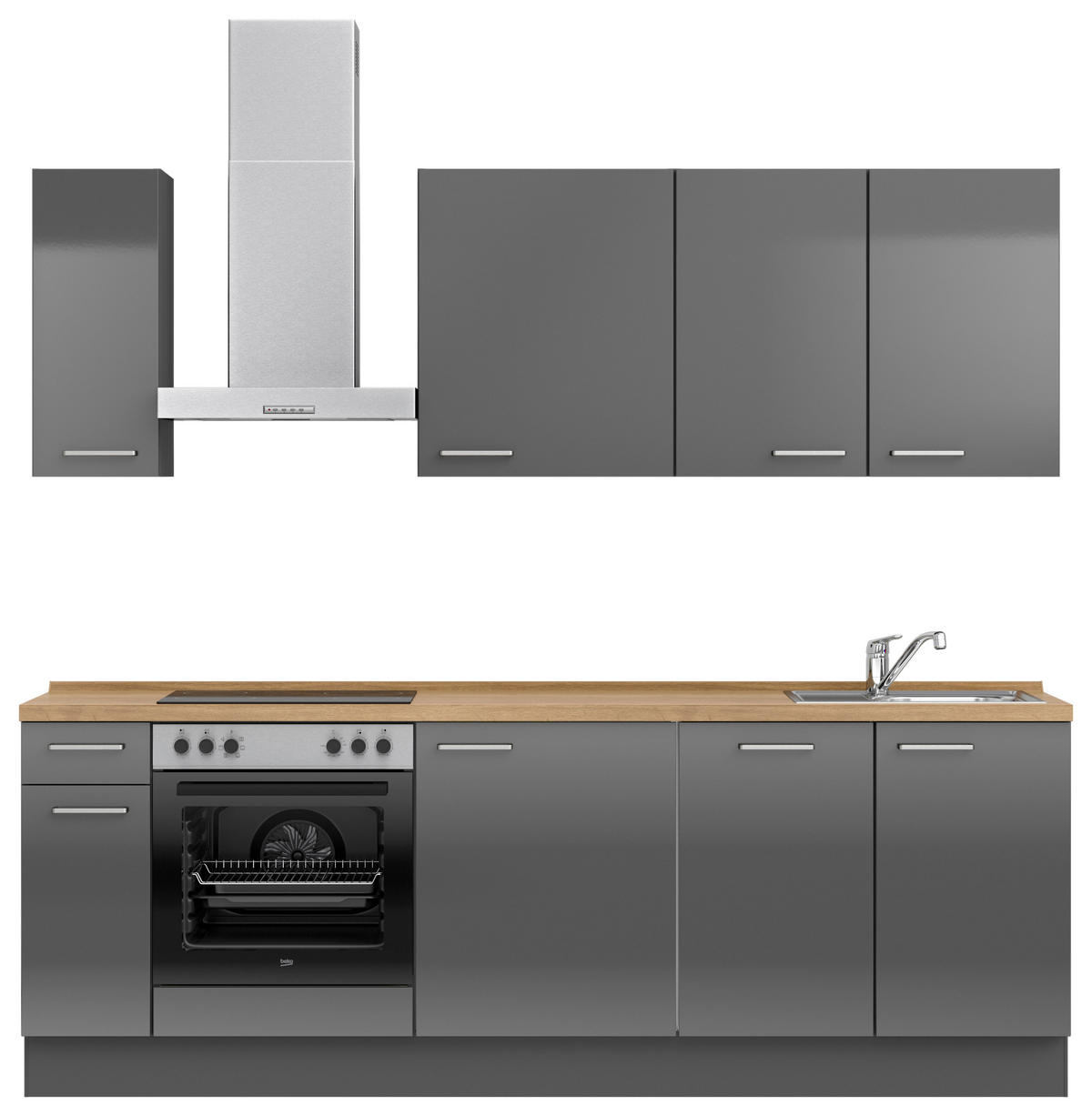 KÜCHENLEERBLOCK 240 cm   in Eichefarben, Schieferfarben  - Schieferfarben/Edelstahlfarben, MODERN, Holzwerkstoff/Metall (240cm) - Nobilia