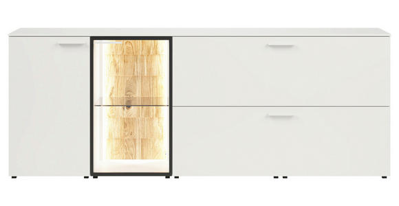 SIDEBOARD Eiche massiv Weiß, Eichefarben Einlegeböden  - Eichefarben/Schwarz, Design, Glas/Holz (210/80/42cm) - Moderano