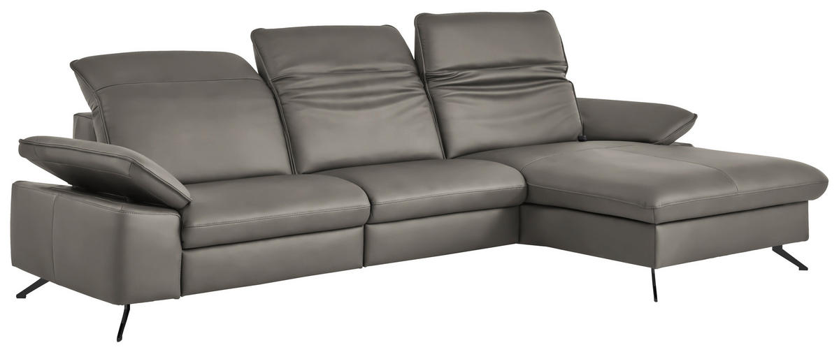 ECKSOFA  Echtleder Grau  - Schwarz/Grau, Design, Leder/Metall (307/169cm) - Beldomo Premium