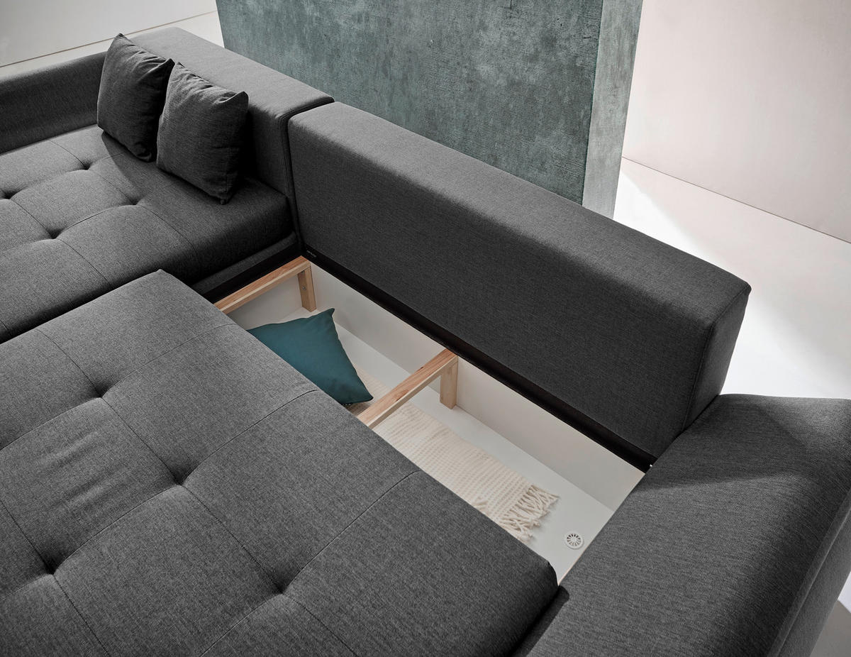 ECKSOFA Grau Webstoff  - Chromfarben/Grau, Design, Kunststoff/Textil (302/187cm) - Carryhome
