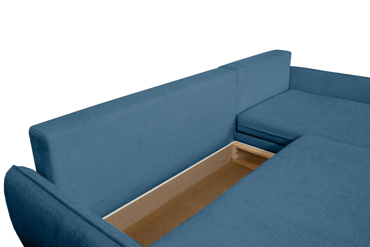 ECKSOFA Blau Chenille  - Blau/Buchefarben, KONVENTIONELL, Holz/Textil (244/163cm) - Carryhome