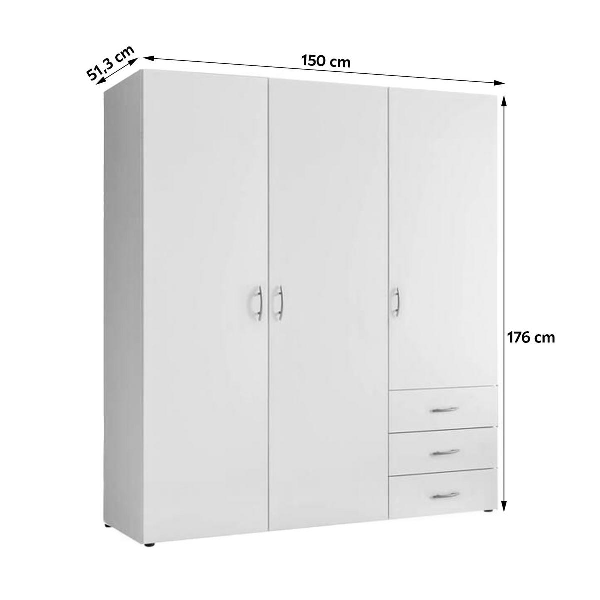 ŠATNÍ SKŘÍŇ S OTOČNÝMI DVEŘMI, bílá, 150/176/51,3 cm - bílá/barvy stříbra, Moderní, kompozitní dřevo/plast (150/176/51,3cm) - MID.YOU
