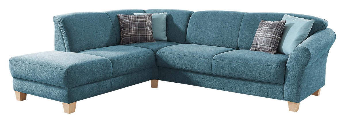 ECKSOFA Petrol Flachgewebe  - Petrol/Naturfarben, KONVENTIONELL, Holz/Textil (212/257cm) - Sit & More