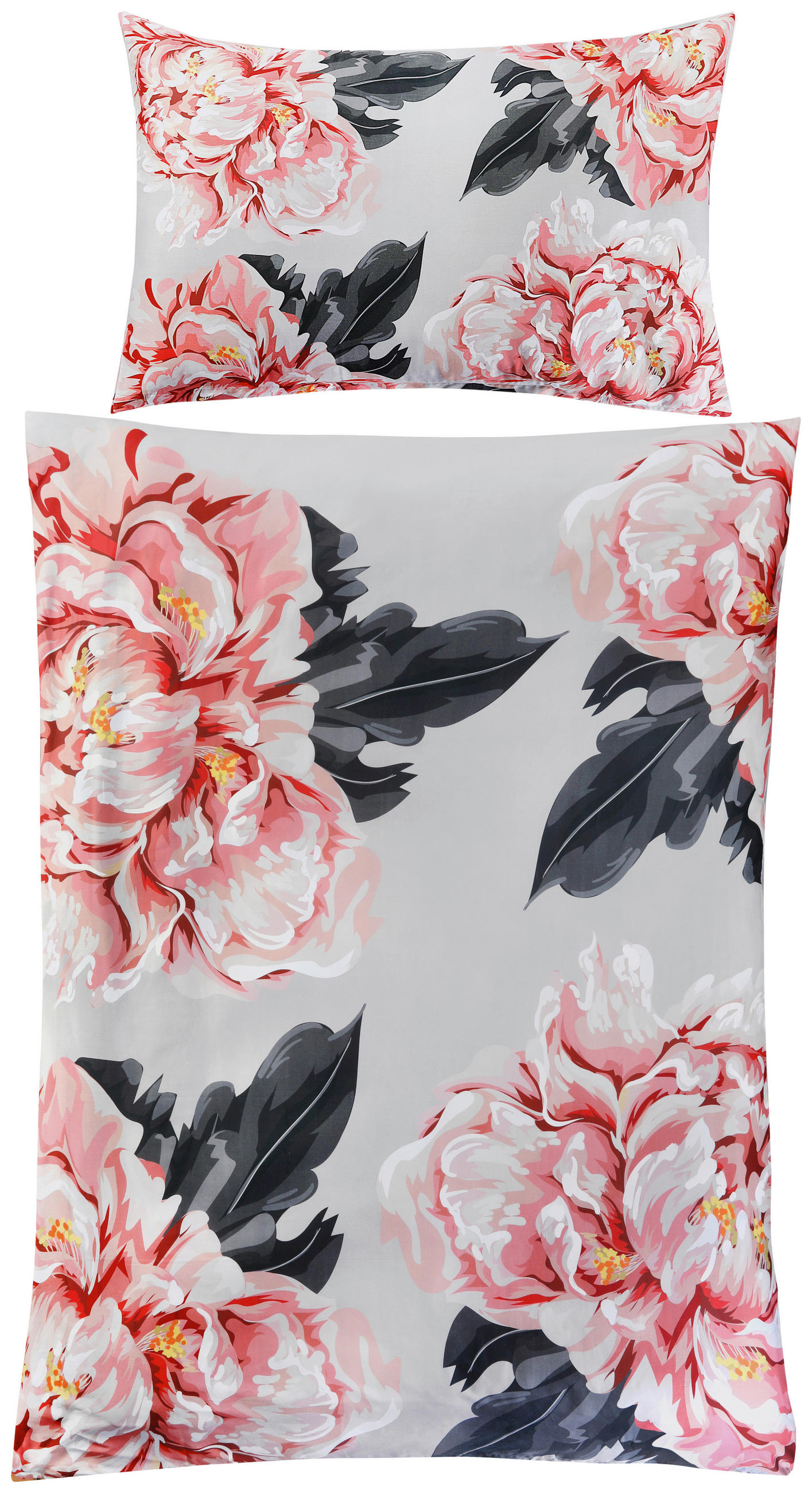 BETTWÄSCHESET Satin 160/210 cm  100 cm/65 cm  - Weiss/Graublau, Basics, Textil (160/210cm) - Ambiente