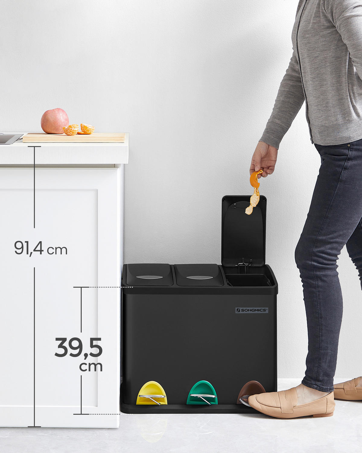 ABFALLSAMMLER 24 L  - Schwarz, Basics, Kunststoff/Metall (46/39,5/24,5cm)