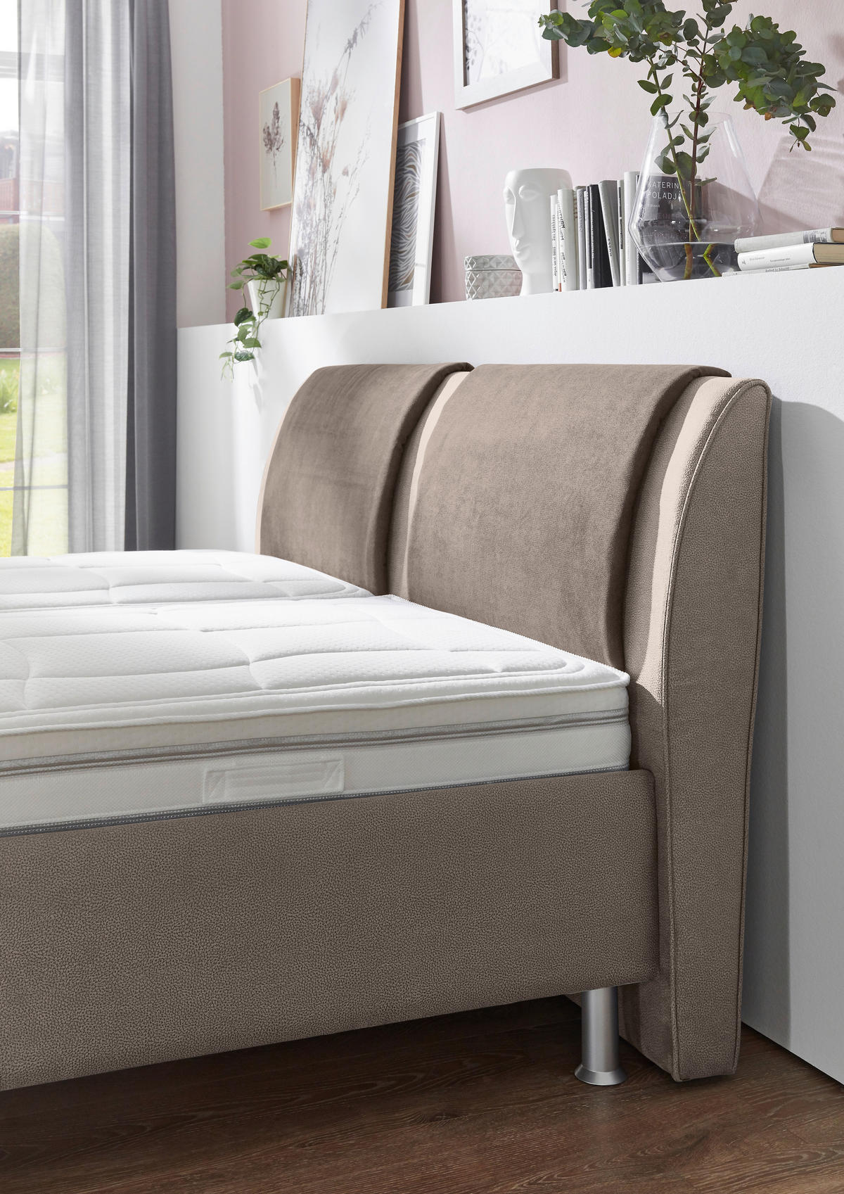 POLSTERBETT 180/200 cm,  in Taupe, Hellgrau, Matratze, gepolstertes Kopfteil, Lattenrost, H4 + H4 = sehr fest  - Taupe/Hellgrau, KONVENTIONELL, Holz/Holzwerkstoff (180/200cm) - Beldomo - Sleep