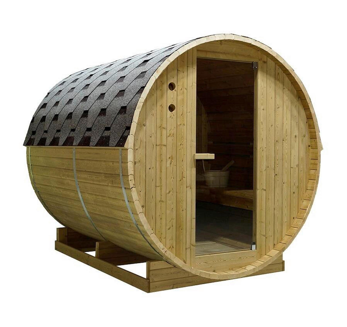 SAUNAFASS für 6 Personen TROMSÖ XL  - Fichtefarben, KONVENTIONELL, Glas/Holz (189/220/191,5cm) - Sanotechnik