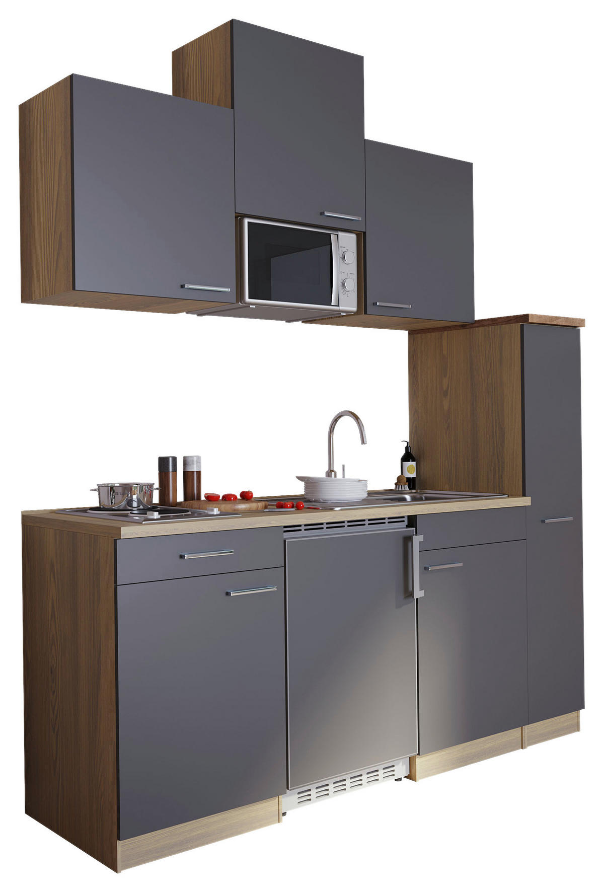 MODULKÖK 180 cm   i grå  - aluminiumfärg/grå, Basics, trämaterial/plast (180cm) - Respekta