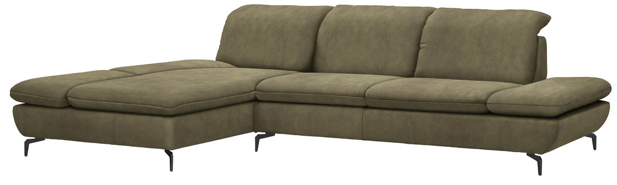 ECKSOFA in Flachgewebe Olivgrün  - Schwarz/Olivgrün, Design, Textil/Metall (200/315cm) - Chilliano