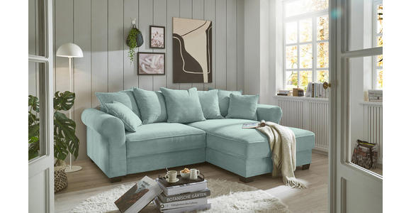 ECKSOFA Salbeigrün Cord - Salbeigrün/Schwarz, KONVENTIONELL, Kunststoff/Textil (255/185cm) - Hom`in