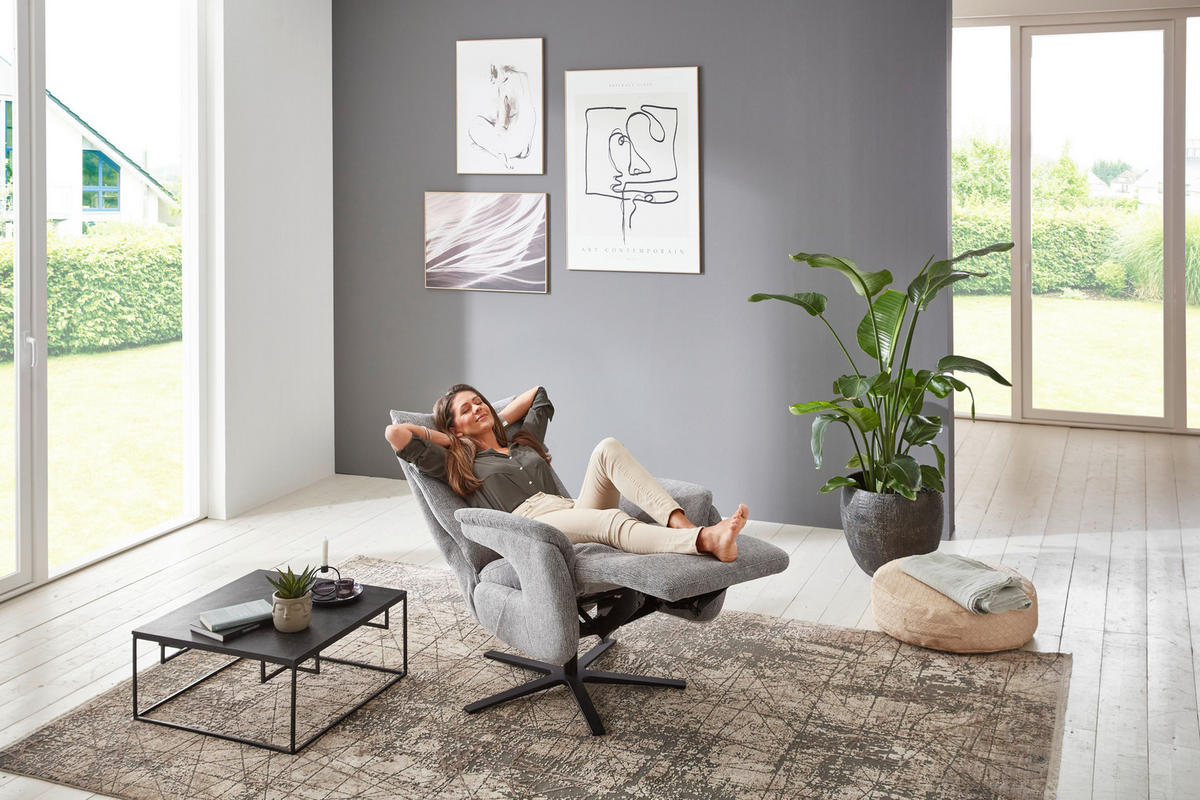 FERNSEHSESSEL  mit Relaxfunktion Struktur Grau  - Schwarz/Grau, MODERN, Textil/Metall (73/115/85cm) - Cantus