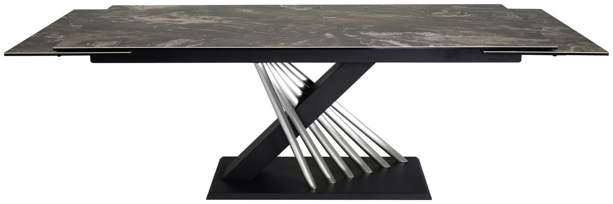 ESSTISCH 200-300/100/76 cm  Metall, Glas, Keramik ausziehbar rechteckig Schwarz, Edelstahlfarben  - Edelstahlfarben/Schwarz, Design, Glas/Keramik (200-300/100/76cm) - Belluti