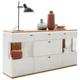 SIDEBOARD Balkeneiche furniert Weiß, Eiche Bianco Einlegeböden  - Eiche Bianco/Anthrazit, Design, Glas/Holz (180/92/44cm) - Novel