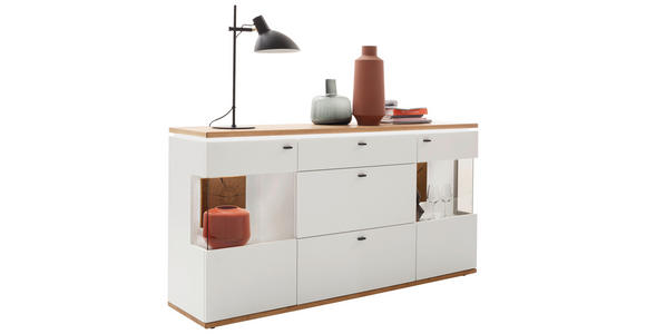 SIDEBOARD 180/92/44 cm in Weiß, Eiche Bianco - Eiche Bianco/Anthrazit, Design, Glas/Holz (180/92/44cm) - Novel