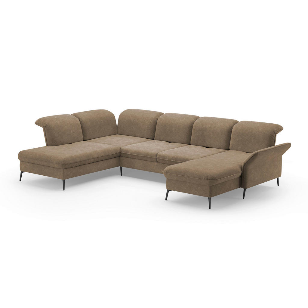 Thumbnail - Sit & More Wohnlandschaft, Hellbraun, Textil, 7-Sitzer, Ottomane links, U-Form, 359x231 cm, Goldenes M, Oeko-Tex® Standa...