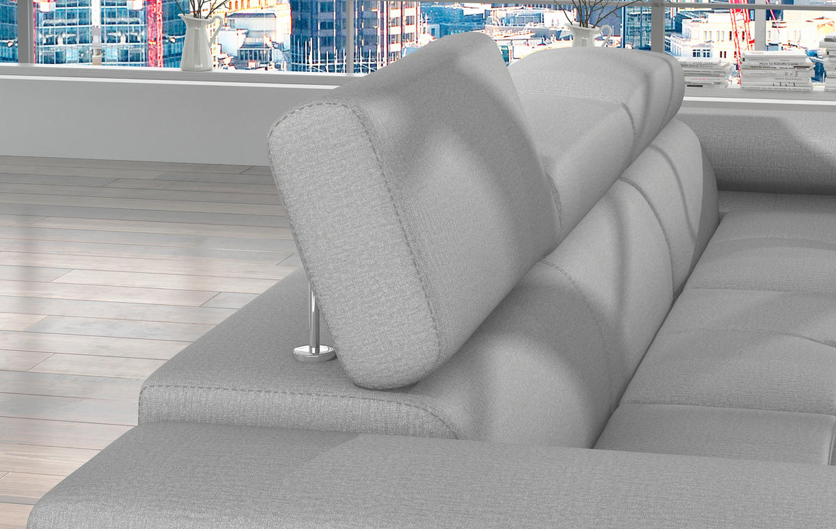 ECKSOFA in Samt Hellgrau  289/203 cm  - Chromfarben/Hellgrau, Design, Textil/Metall (289/203cm) - MID.YOU