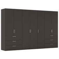 DREHTÜRENSCHRANK 350/223/61 cm,  in Graphitfarben, 7 Tür(en)  - Edelstahlfarben/Graphitfarben, Basics, Holzwerkstoff/Metall (350/223/61cm) - Novel