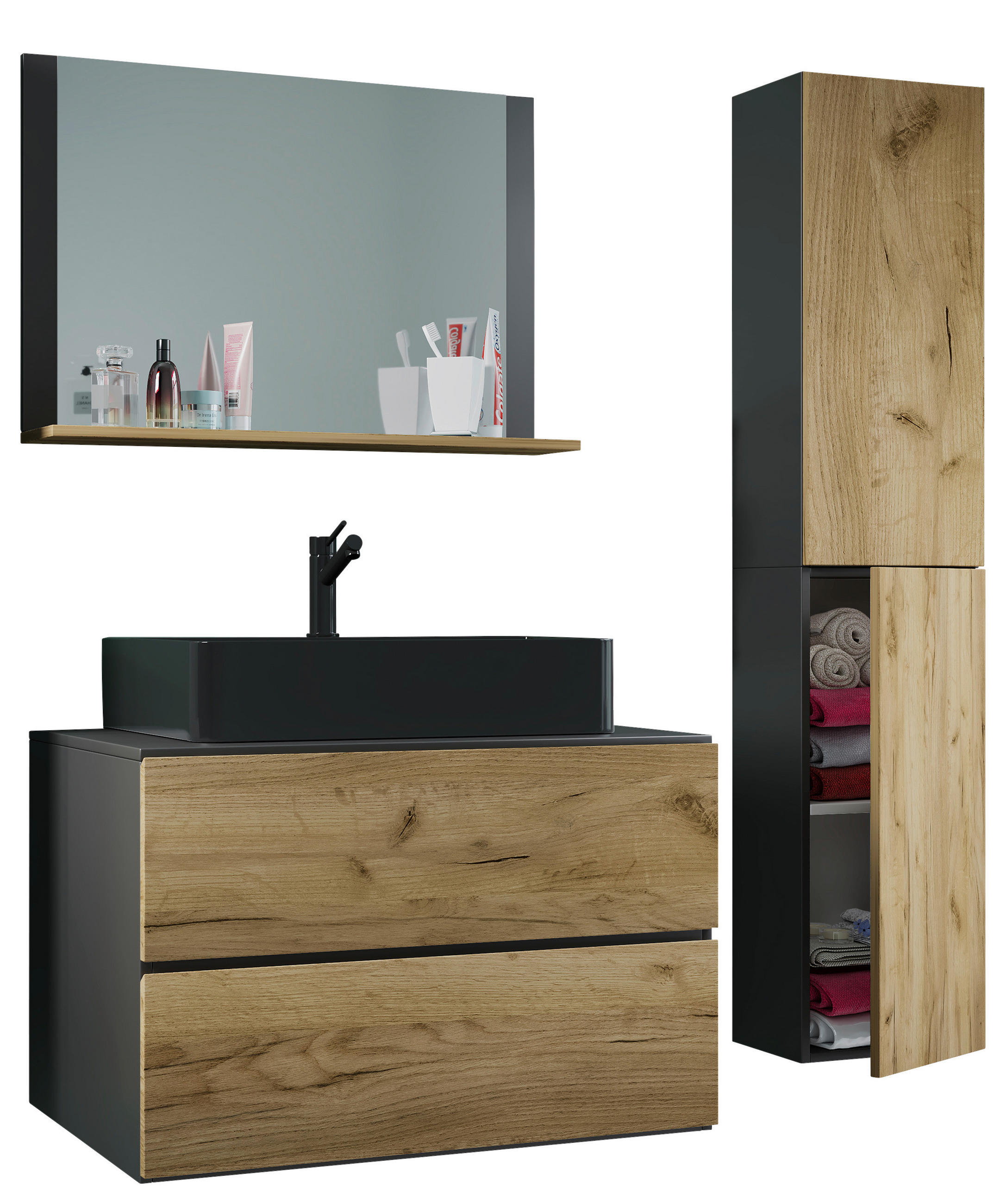 BADEZIMMER 4-teilig  in 94 cm  - Honigeiche/Anthrazit, MODERN, Glas/Keramik (94cm) - MID.YOU