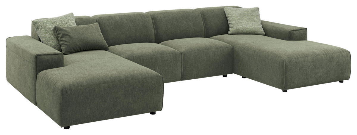 WOHNLANDSCHAFT Olivgrün Chenille  - Schwarz/Olivgrün, MODERN, Kunststoff/Textil (189/340/189cm) - Pure Home Lifestyle