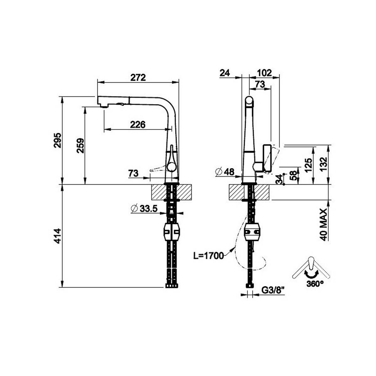 KÜCHENARMATUR - Schwarz, Basics, Metall (9,7/70,9/27,2cm) - HKT