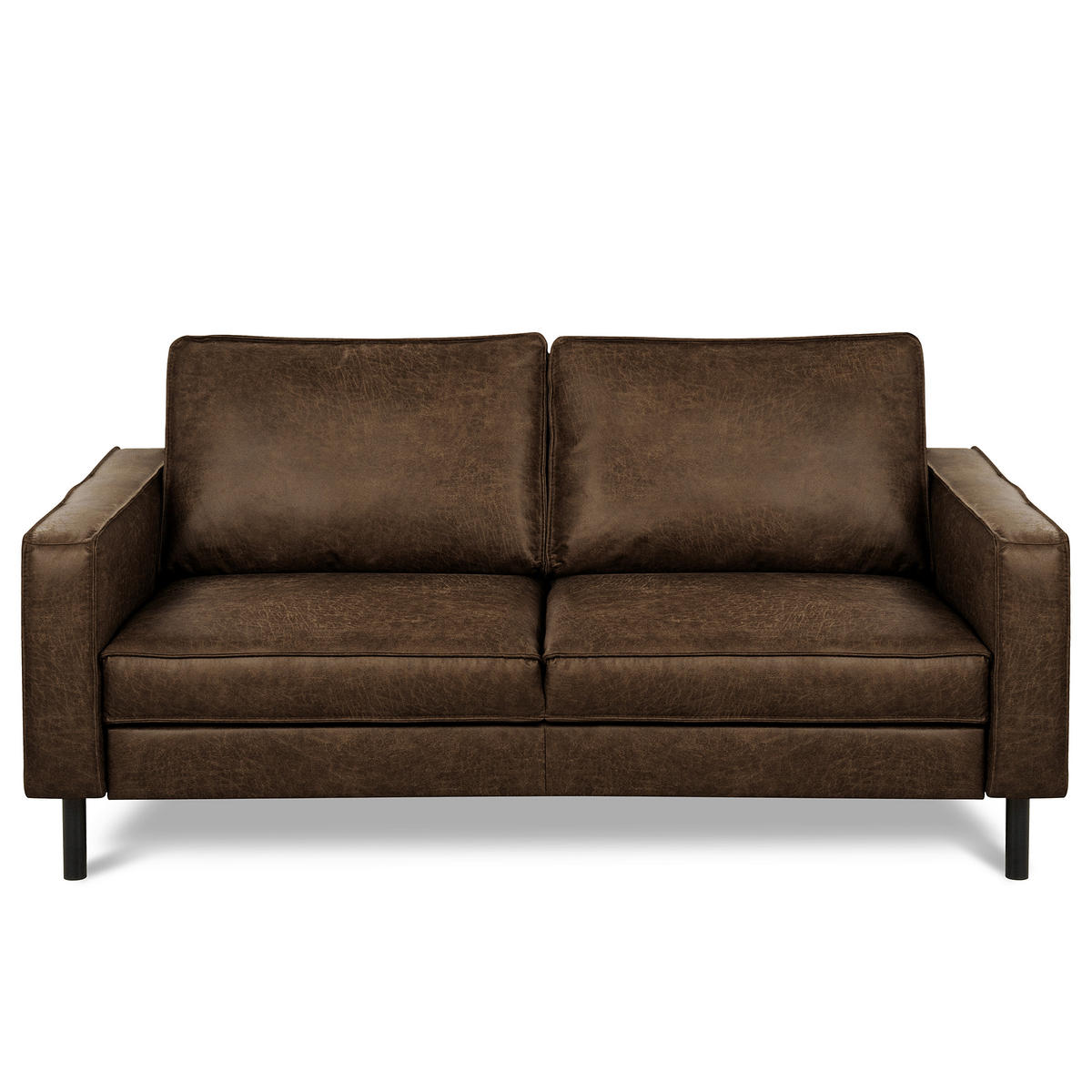 2,5-SITZER Dunkelbraun Echtleder Lederlook  - Dunkelbraun/Schwarz, Design, Leder/Textil (168/85/92cm) - Livetastic