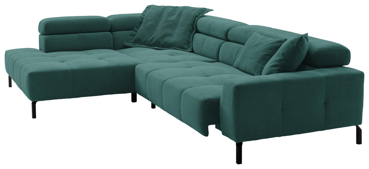 ECKSOFA in Feincord Grün  - Schwarz/Grün, Konventionell, Textil/Metall (219/311cm) - Hom`in
