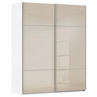 SCHWEBETÜRENSCHRANK 201/223/67 cm,  in Weiß, 2 Tür(en)  - Alufarben/Weiß, KONVENTIONELL, Glas/Holzwerkstoff (201/223/67cm) - Novel