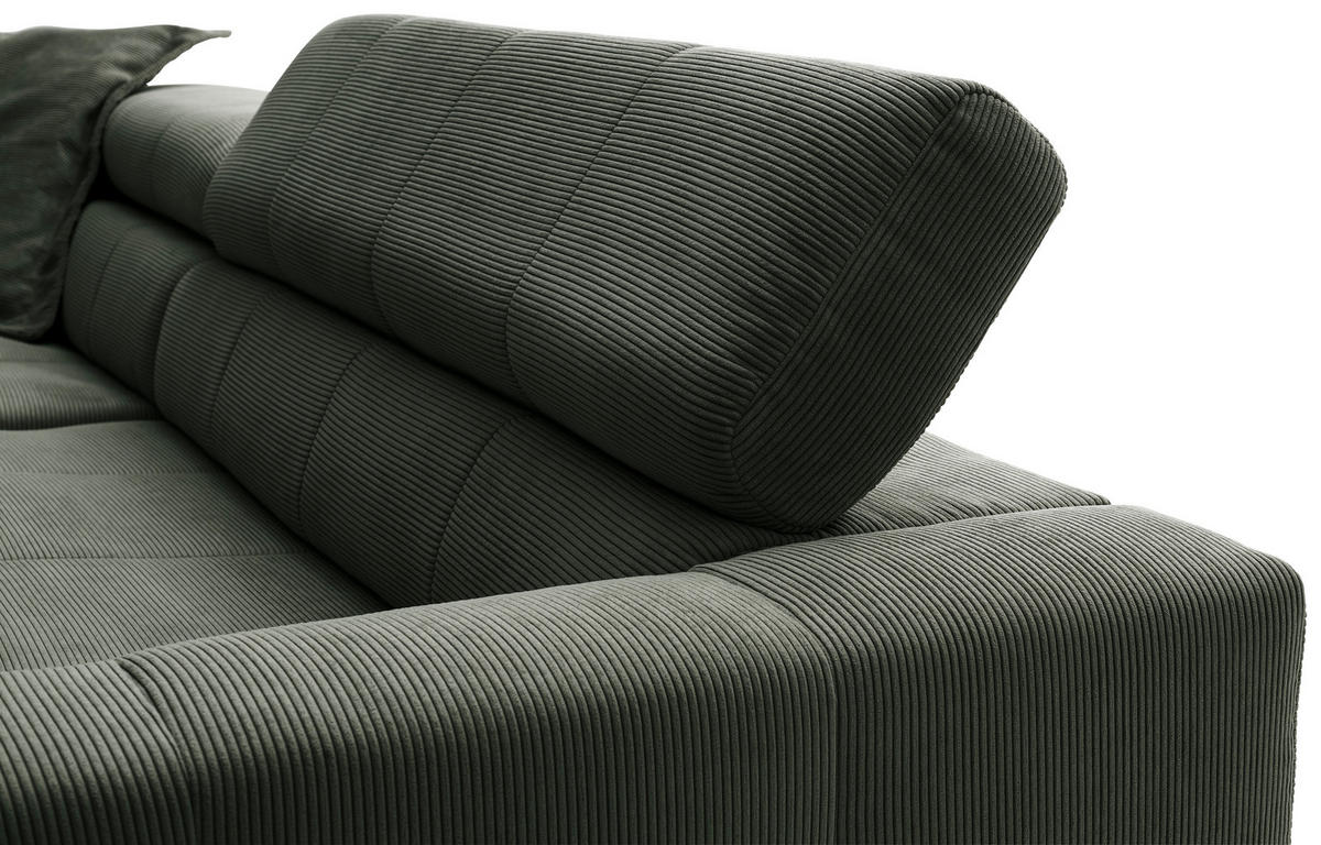 ECKSOFA in Feincord Olivgrün  - Schwarz/Olivgrün, Konventionell, Textil/Metall (219/311cm) - Hom`in