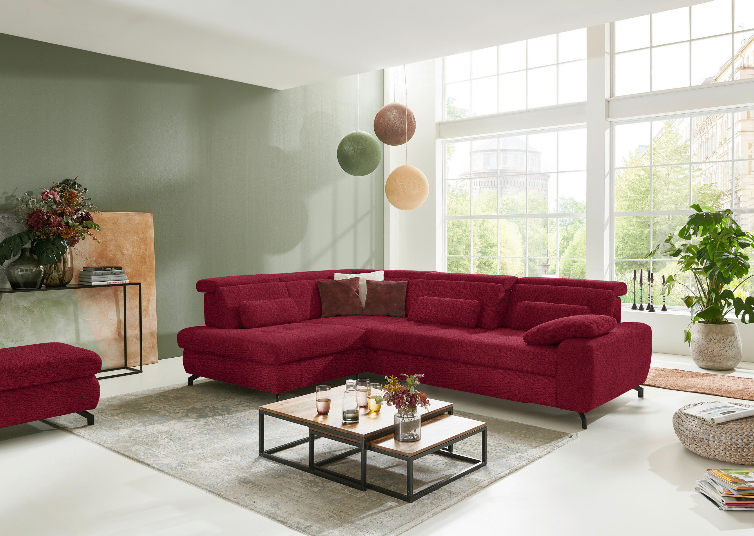 ECKSOFA in Chenille Rot  - Rot/Schwarz, Design, Textil/Metall (220/310cm) - Beldomo Style