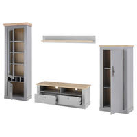 WOHNWAND 4-teilig  in Eichefarben, Hellgrau  291/201/44 cm  - Eichefarben/Silberfarben, Design, Holzwerkstoff/Metall (291/201/44cm) - MID.YOU