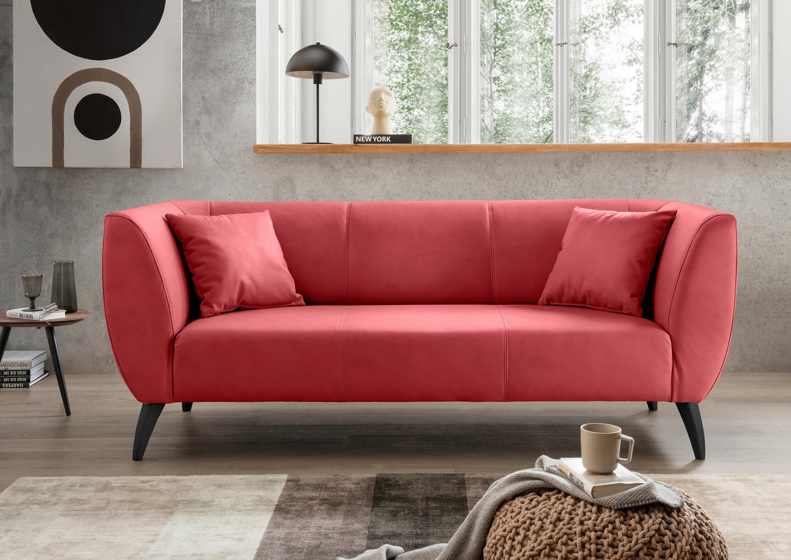 3-SITZER-SOFA in Lederlook Rot  - Rot/Schwarz, MODERN, Holz/Textil (208/83/88cm) - Livetastic