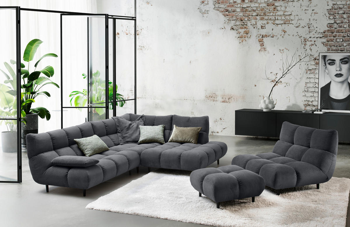 SESSEL in Feincord Anthrazit  - Anthrazit/Schwarz, Design, Holz/Textil (112/85/108cm) - Pure Home Lifestyle