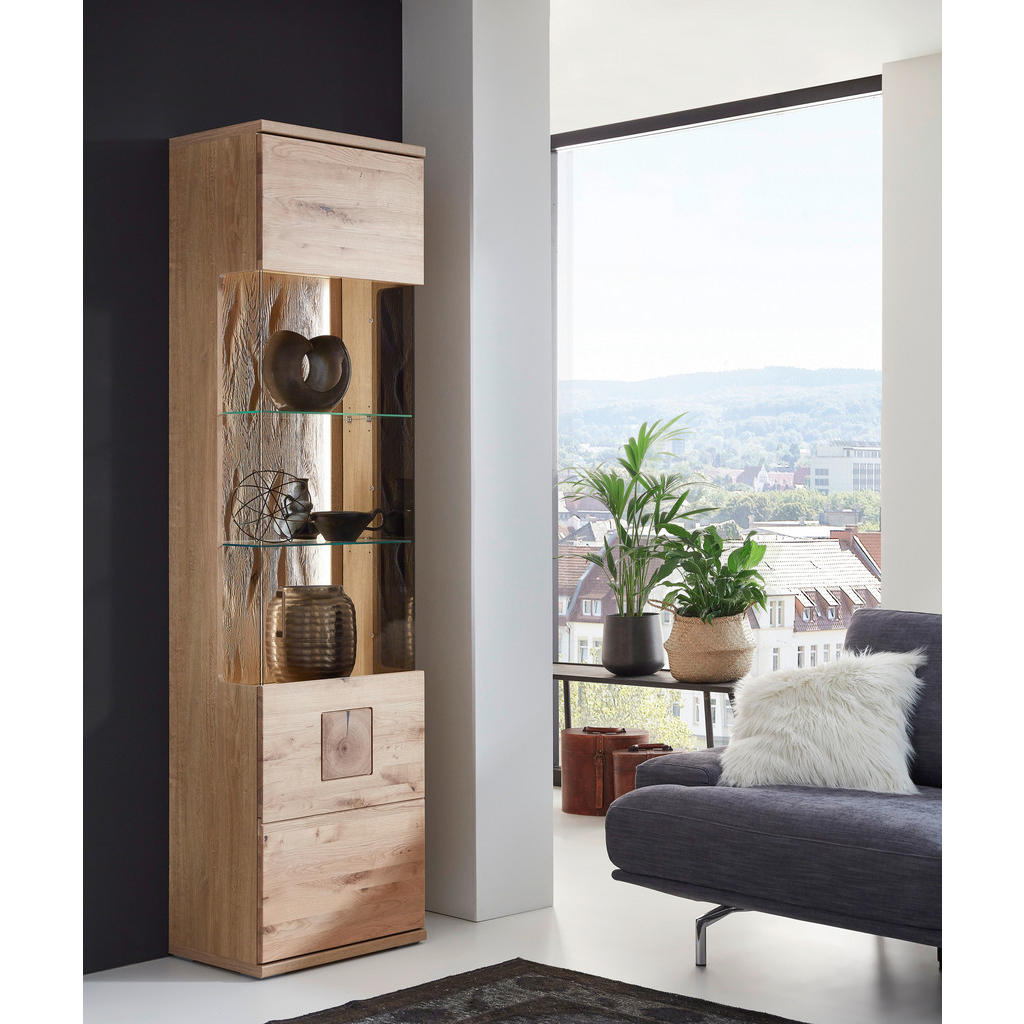 Thumbnail - Livetastic Vitrine, Alteiche, Metall, Eiche, massiv, 55x208.6x37.4 cm, Made in EU, Beimöbel erhältlich, stehend, Wohnzim...